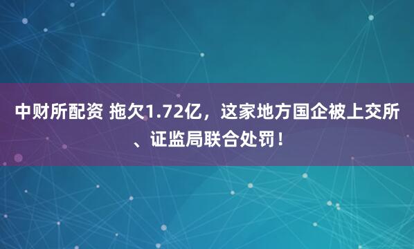 中财所配资 拖欠1.72亿，这家地方国企被上交所、证监局联合处罚！